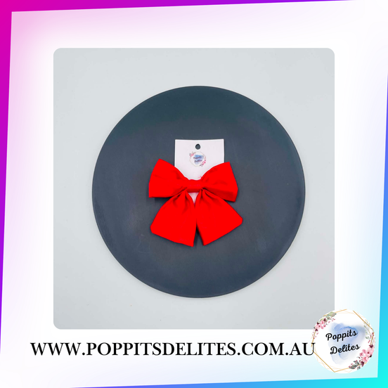 Red Satin Sailor Hair Bow - Poppits Delites