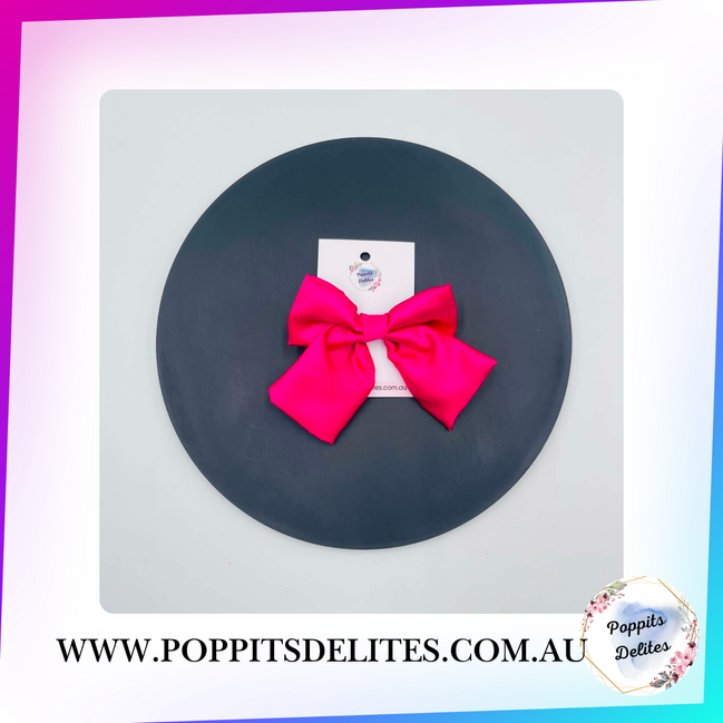 Dark Pink Satin Sailor Hair Bow - Poppits Delites