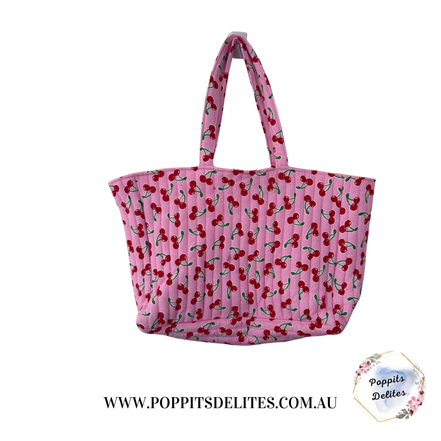Cherry Quilted Tote Bag
